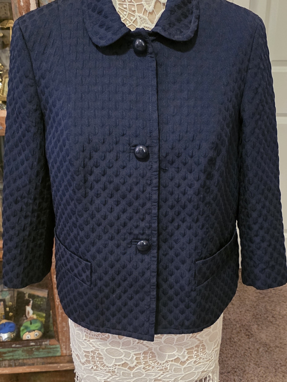 Talbots Deep Navy Quilted Button-Front Blazer